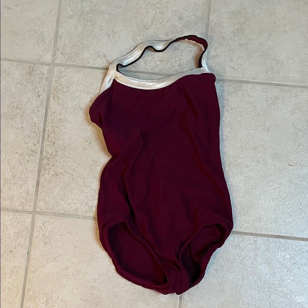 Halter Burgundy and White Leotard